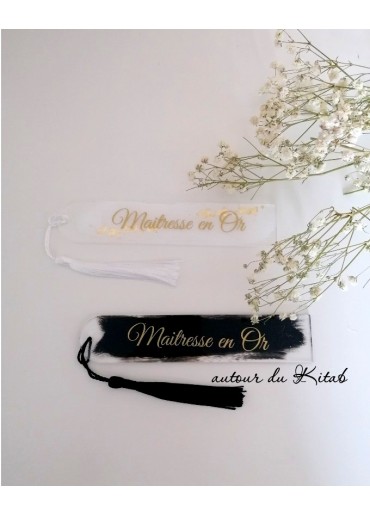 Marque-page plexi transparent motifs dorés
